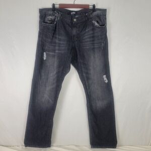 Nostic Mens Jeans Size 44 Actual W42 x L31 Charcoal Wash Distressed Black Denim‎
